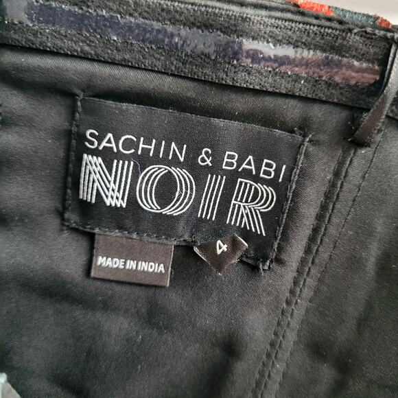 Sachin & Babi Noir Floral Norman Sz 4 Midi Dress Gown Red Bkack Tule Org… - Picture 8 of 16